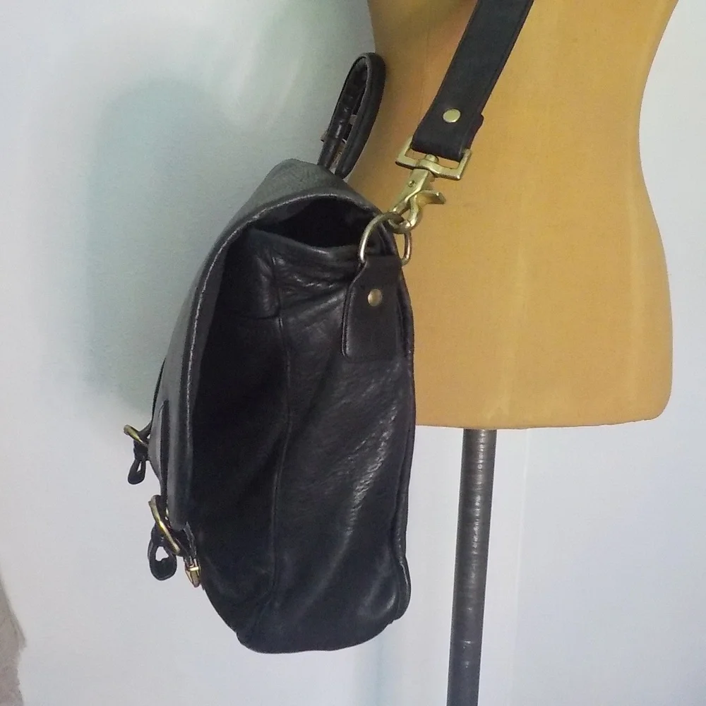 Black Leather Laptop/Biker/Tablet Tote